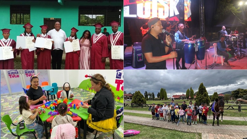 Actividades sociales, educativas, culturales y recreativas impulsadas por ALDESARROLLO en Colombia como parte de su misión de desarrollo integral.