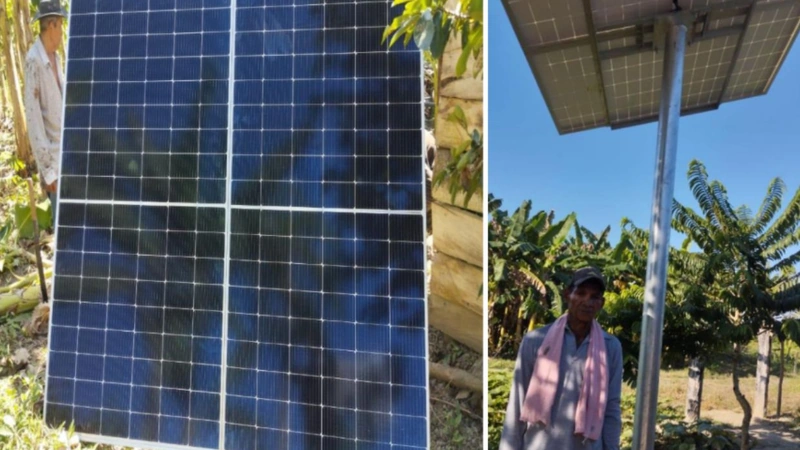 Panel solar fotovoltaico instalado por ALDESARROLLO en zona rural del Magdalena como parte del proyecto de autogeneración eléctrica para familias no interconectadas.