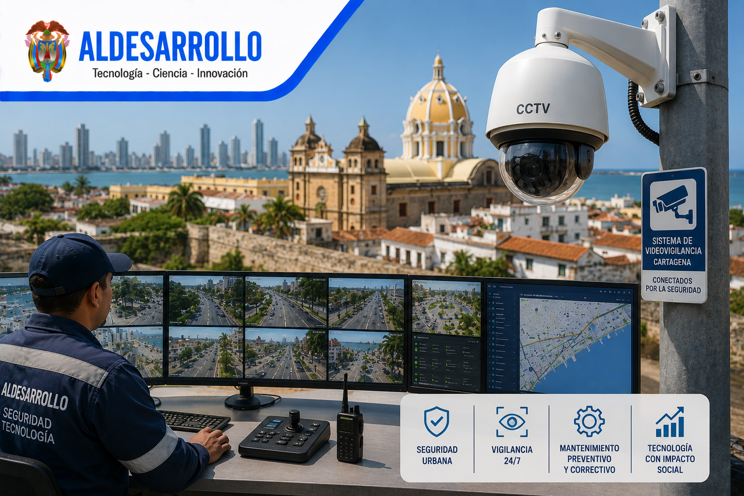 ALDESARROLLO impulsó mantenimiento del sistema de CCTV en Cartagena para fortalecer la seguridad urbana
